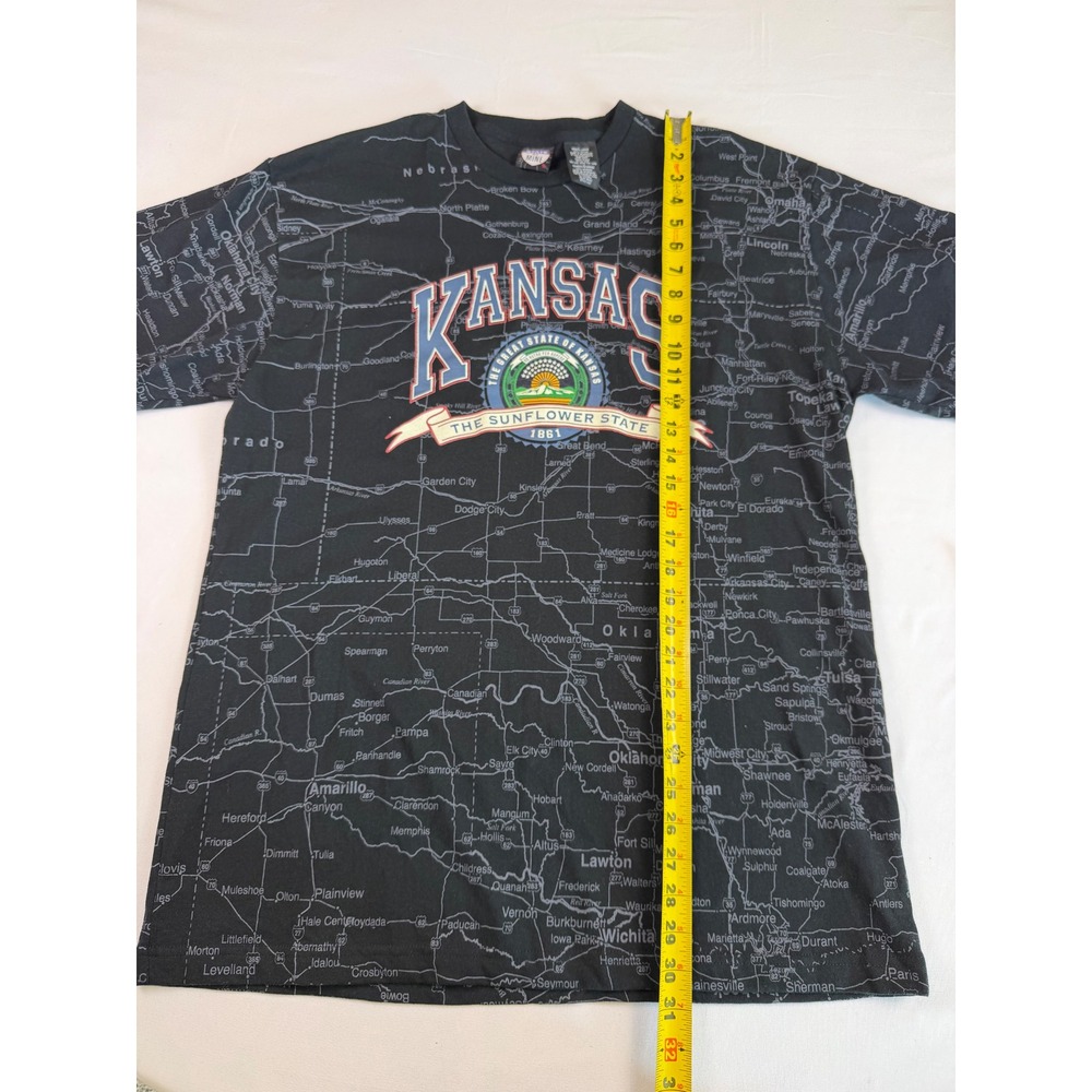 Vtg State of Mine Kansas Sunflower State Map T-Shirt Mens L Black All Over Print - Picture 4 of 7